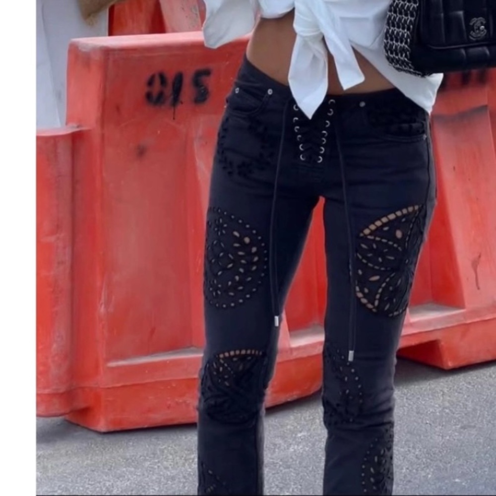 Isabel Marant Black Lace-Cutout Ankle Pants